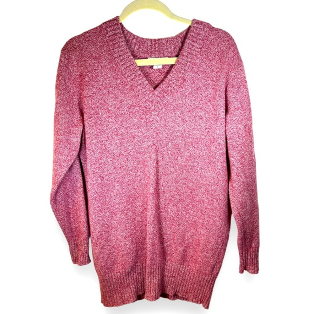 ATHLETA Vital V-Neck Wool Cashmere Tunic Sweater Red M